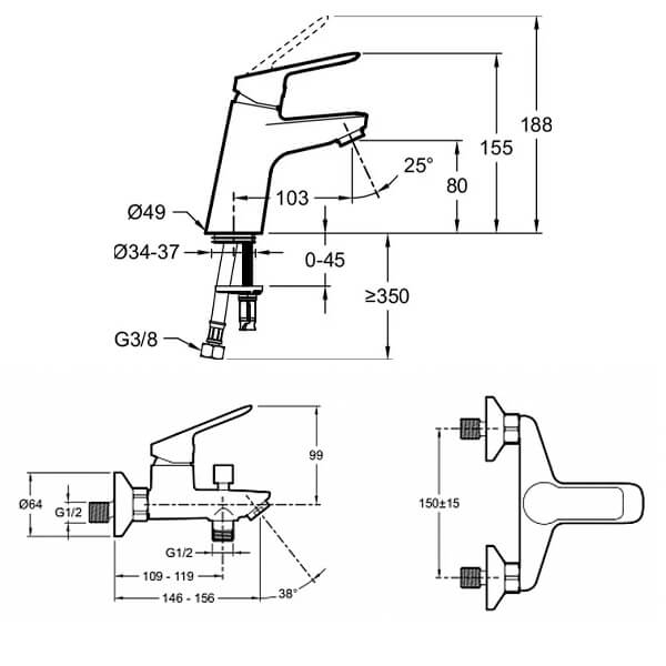 Комплект смесителей Jacob Delafon Lucien E20849-CP+E20848-CP хром Комплект смесителей Jacob Delafon Lucien E20849-CP+E20848-CP хром