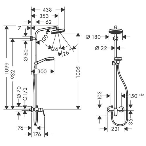 Душевая стойка Crometta Hansgrohe 27266400 Душевая стойка Crometta Hansgrohe 27266400