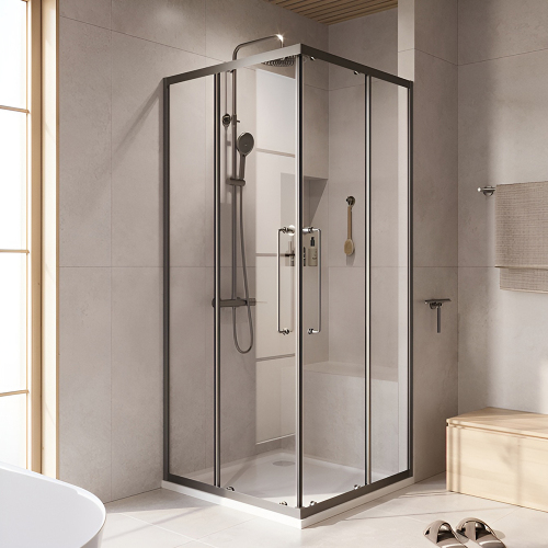 Душевой уголок Cezares Relax RELAX-304-A-2-100-C-GM 100х100 профиль оружейная сталь, прозрачное стекло Душевой уголок Cezares Relax RELAX-304-A-2-100-C-GM 100х100 профиль оружейная сталь, прозрачное стекло