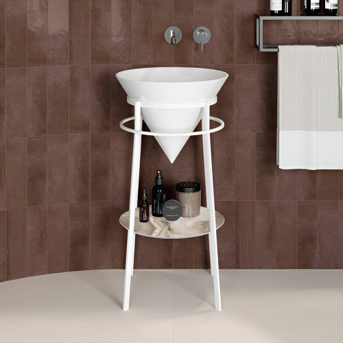 Консоль с раковиной Kerama Marazzi Cono 44 полка бежевая, раковина белая Консоль с раковиной Kerama Marazzi Cono 44 полка бежевая, раковина белая