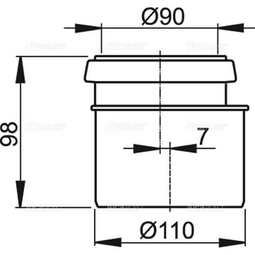Соединитель-переход 90/110 для инсталляций Alcaplast M907 Соединитель-переход 90/110 для инсталляций Alcaplast M907
