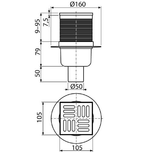 Трап 105x105x50 гидрозатвор Alcaplast APV32 Трап 105x105x50 гидрозатвор Alcaplast APV32