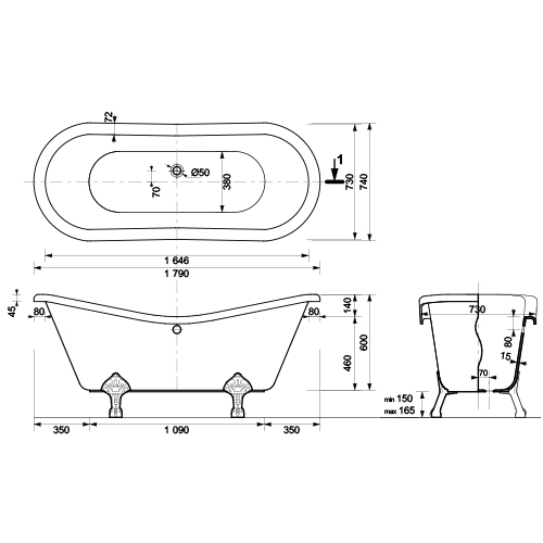 Ванна из искусственного камня Бостон 1800х740 ЭСТЕТ Ванна из искусственного камня Бостон 1800х740 ЭСТЕТ