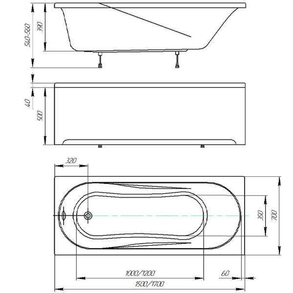 Акриловая ванна Aquatek Либерти 150x70 белая, без каркаса