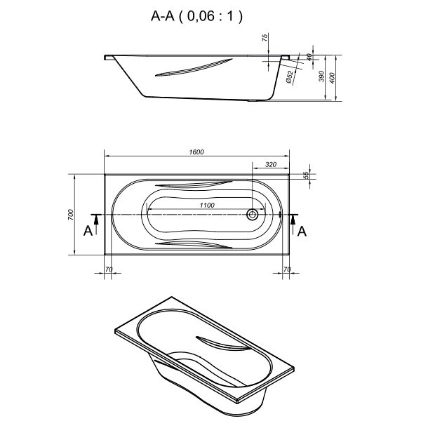 Ванна 1600х700 Mito Red Green Cersanit WP-MITO_RED*160-W Ванна 1600х700 Mito Red Green Cersanit WP-MITO_RED*160-W
