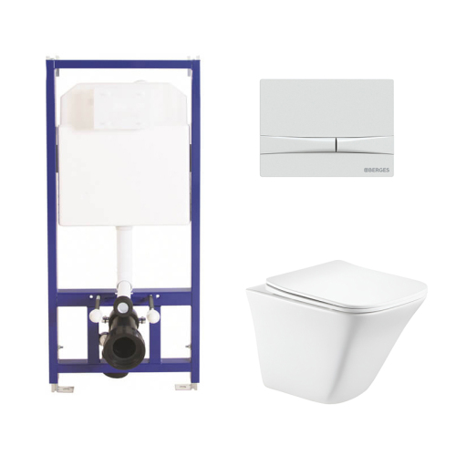 Комплект BelBagno 3в1: Инсталляция Berges 040000 + Унитаз подвесной BB052CHR + Кнопка смыва Berges 040051 белая Комплект BelBagno 3в1: Инсталляция Berges 040000 + Унитаз подвесной BB052CHR + Кнопка смыва Berges 040051 белая