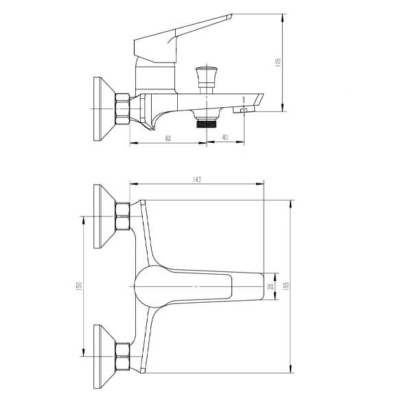 Смеситель для ванны с душем Esko Murano MR 54 хром Смеситель для ванны с душем Esko Murano MR 54 хром