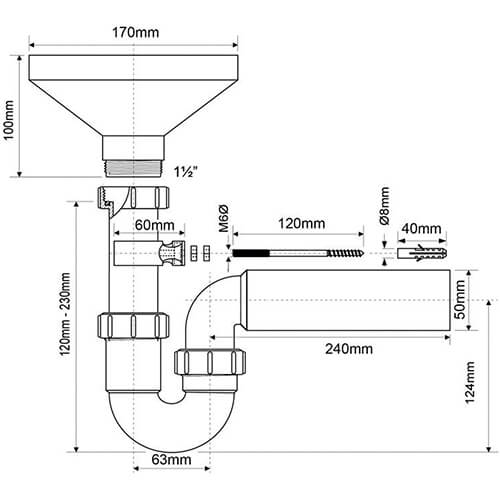 Сифон с воронкой McALPINE HC7-FUN Сифон с воронкой McALPINE HC7-FUN