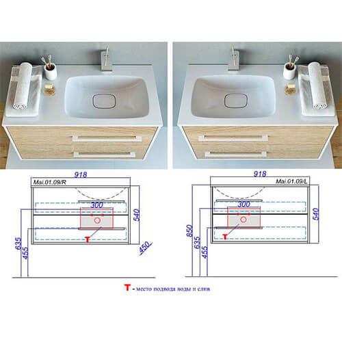 Тумба с раковиной 90 подвесная Miami Aqwella Mai.01.09/R