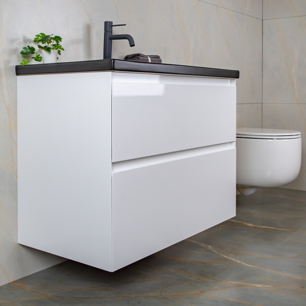 Тумба с раковиной AVS Гармония 80 белая (раковина 01 черная матовая)