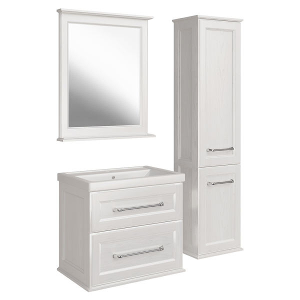 Тумба с раковиной ASB Wood Line Венеция 70 белая, патина серебро