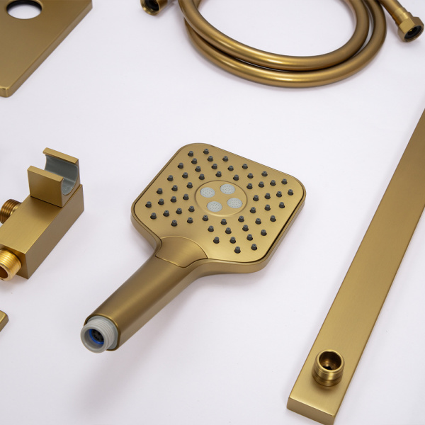 Душевой комплект AVS Luxury 3в1 квадратный, брашированное золото Душевой комплект AVS Luxury 3в1 квадратный, брашированное золото