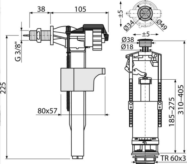 Арматура для унитаза 3/8 стоп кнопка металл Alcaplast SA2000K Арматура для унитаза 3/8 стоп кнопка металл Alcaplast SA2000K