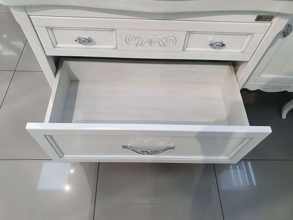 Тумба с раковиной ASB Wood Line Модерн 85 белая, патина серебро